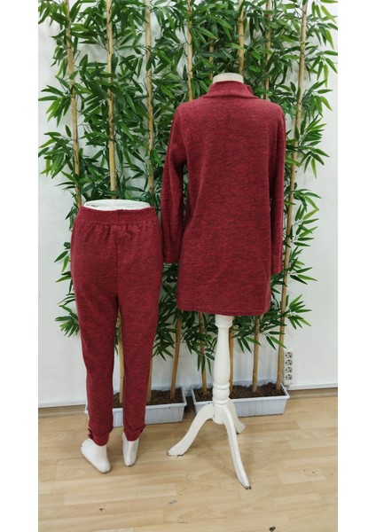 Kadın Uzun Kollu Balıkçı Yaka Önden Düğmeli Bluz ve Pantolon Yumoş Ikili Takım indirimleri