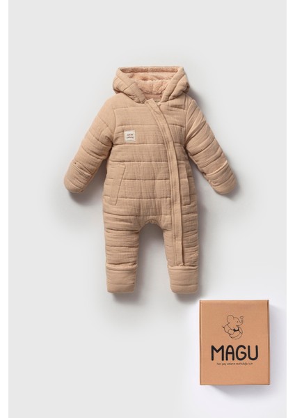 Unisex Bebek Organik Pamuklu Kapitone Tulum - Kapüşonlu