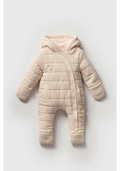 Unisex Bebek Organik Pamuklu Ekru Kapitone Kışlık Tulum - Kapüşonlu fiyatları