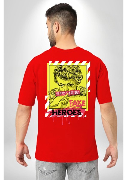 Aşk Meleği Sahte Melek Sus Cep Sırt Baskılı Pamuklu Penye Kadın Erkek Kırmızı Tişört modelleri