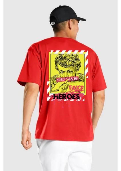 Aşk Meleği Sahte Melek Sus Cep Sırt Baskılı Pamuklu Penye Kadın Erkek Kırmızı Tişört fırsatları