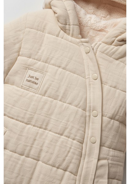 Unisex Bebek Organik Pamuklu Ekru Kapitone Kışlık Tulum - Kapüşonlu fırsatları