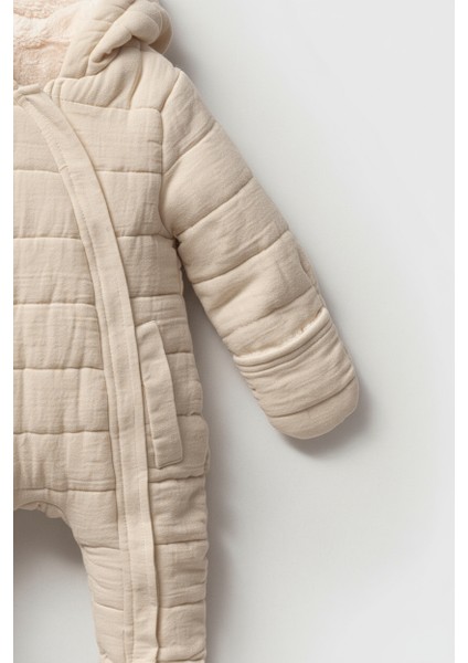 Unisex Bebek Organik Pamuklu Ekru Kapitone Kışlık Tulum - Kapüşonlu indirimleri