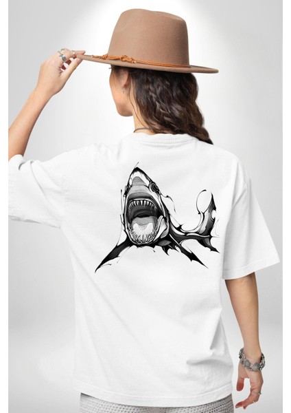 Dövme Shark Okyanus Köpekbalığı Cep Sırt Baskılı Pamuklu Penye Kadın Erkek Beyaz Tişört fiyatları
