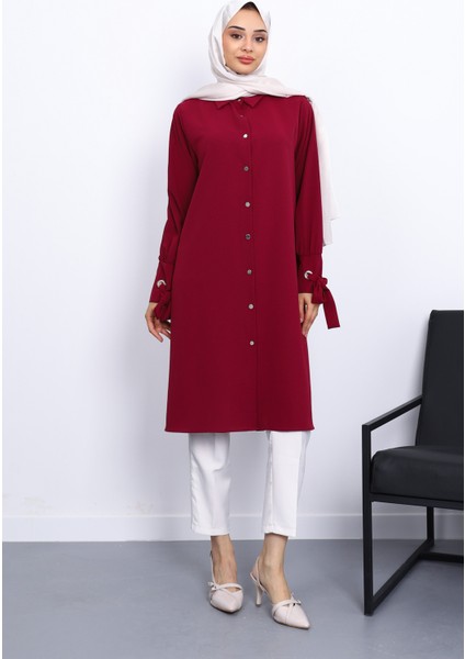 Bordo Kol Bağlamalı Tunik