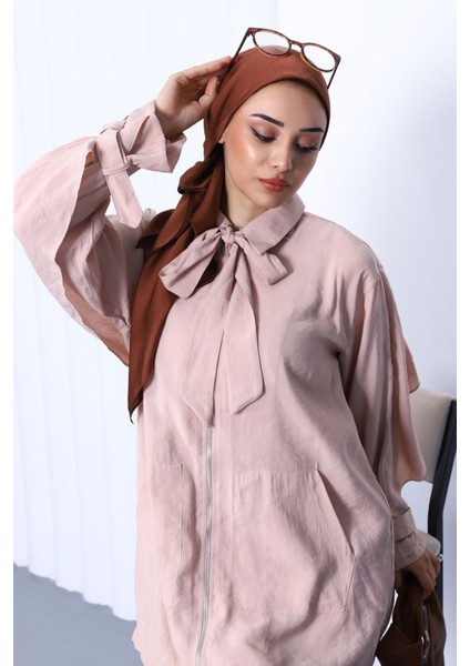 Bej Fermuarlı Modal Tunik Pantolonlu Takım modelleri