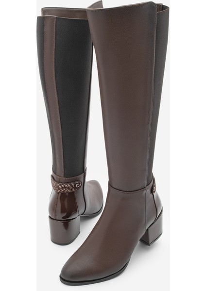 Kadın Fermuarlı Günlük Klasik Topuklu Çizme Aret Kahve