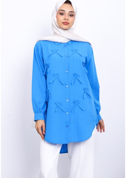 Mavi Önü Fiyonklu Tunik