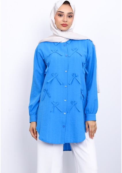 Mavi Önü Fiyonklu Tunik modelleri