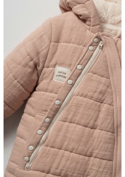 Kız Bebek Organik Pamuklu Pembe Kapitone Kışlık Tulum - Kapüşonlu indirimleri