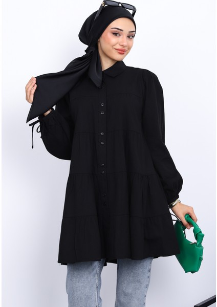 Siyah Kol Bağcıklı Tunik modelleri