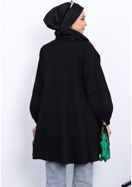 Siyah Kol Bağcıklı Tunik fırsatları