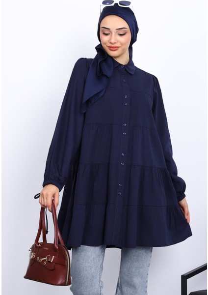 Lacivert Kol Bağcıklı Tunik modelleri