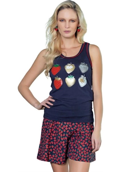 2490 Berrak Çilekli Bayan Şortlu Takım