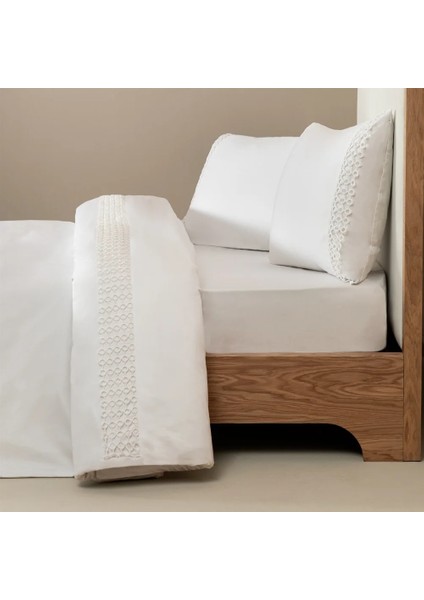 %100 Pamuk Saten Kumaş Nevresim Seti 240X220 cm Beyaz - Manuela Serisi