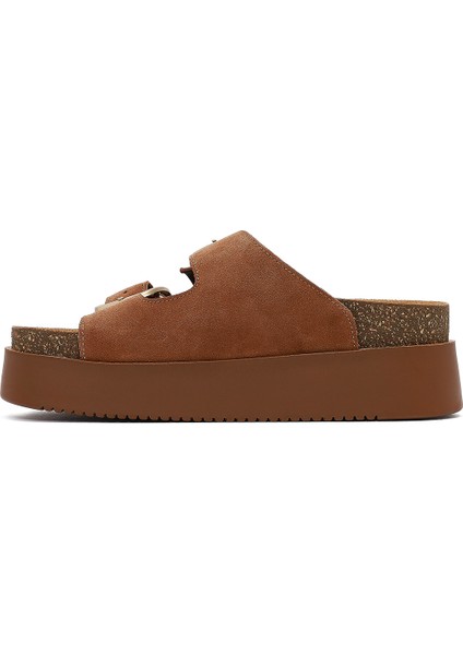 Kadın Taba Çift Tokalı Kalın Tabanlı Süet Deri Terlik 25SFD132810 fiyatları