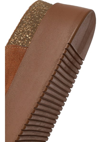 Kadın Taba Çift Tokalı Kalın Tabanlı Süet Deri Terlik 25SFD132810