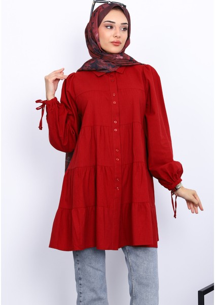 Bordo Kol Bağcıklı Tunik modelleri