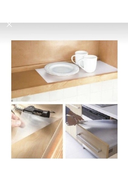 Mutfak Dolabı Çekmece Kaydırmaz Raf Örtüsü Şeffaf, Suya Dayanıklı, Kesilebilir Pvc 45X300 cm fırsatları