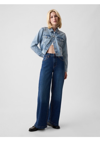Kadın Koyu Mavi High Rise Stride Wide-Leg Jean Pantolon