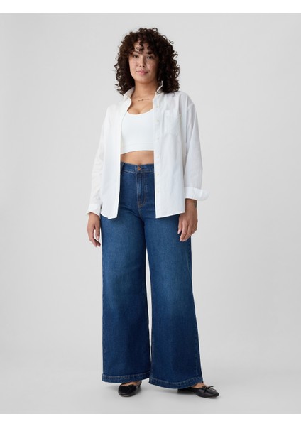 Kadın Koyu Mavi High Rise Stride Wide-Leg Jean Pantolon