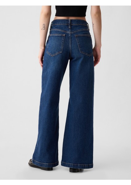 Kadın Koyu Mavi High Rise Stride Wide-Leg Jean Pantolon