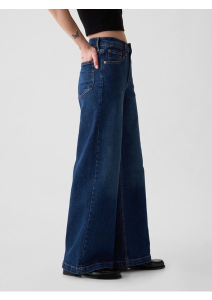 Kadın Koyu Mavi High Rise Stride Wide-Leg Jean Pantolon