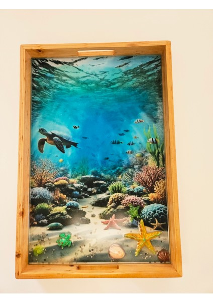 Ahşap Epoksi Deniz Temalı El Yapımı Servis Tepsisi modelleri