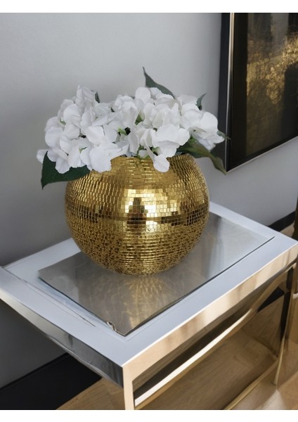 Işıltı Home Design Aynalı Cam Vazo Koyu Gold Büyük Boy