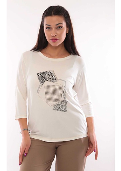 Kadın Bisiklet Yaka Desenli Bluz 3327 Ekru fiyatları