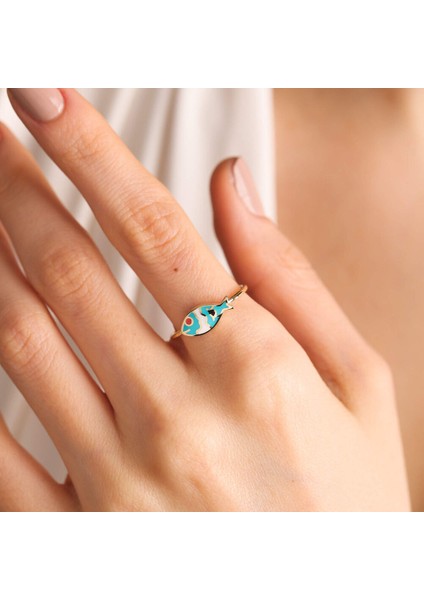 Altın Balık Yüzük 14K Kırmızı Göz