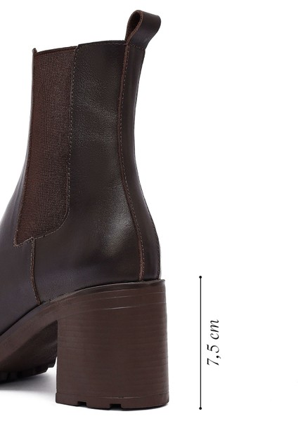 Kadın Kahverengi Kalın Topuklu Deri Bot 25WFD153218 fiyatları
