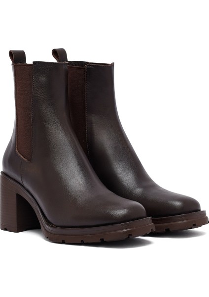 Kadın Kahverengi Kalın Topuklu Deri Bot 25WFD153218 indirimleri