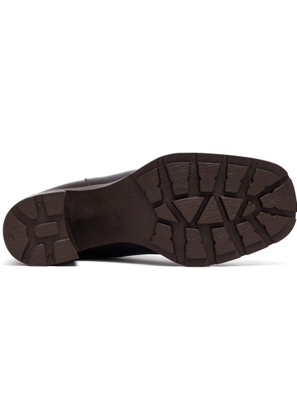 Kadın Kahverengi Kalın Topuklu Deri Bot 25WFD153218