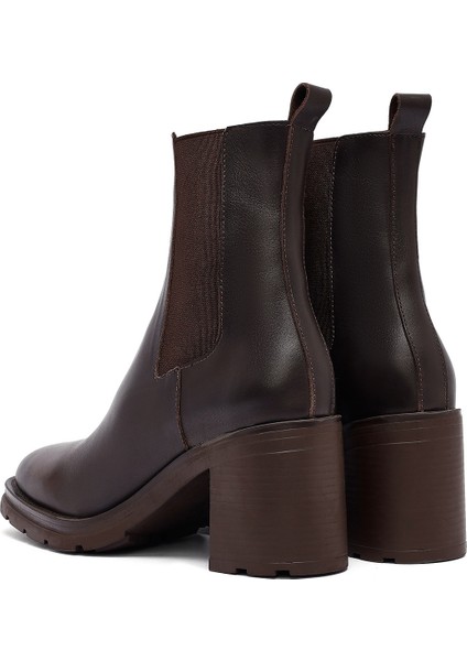 Kadın Kahverengi Kalın Topuklu Deri Bot 25WFD153218