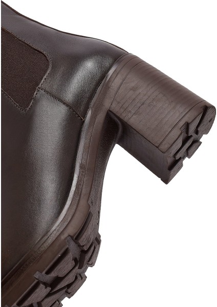 Kadın Kahverengi Kalın Topuklu Deri Bot 25WFD153218