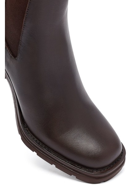 Kadın Kahverengi Kalın Topuklu Deri Bot 25WFD153218