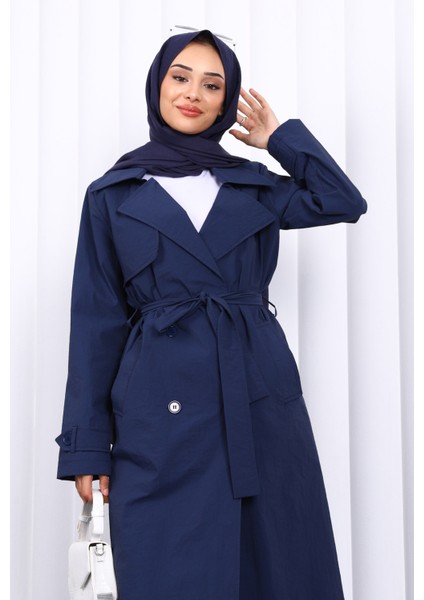 Lacivert Kruvaze Yaka Trençkot modelleri