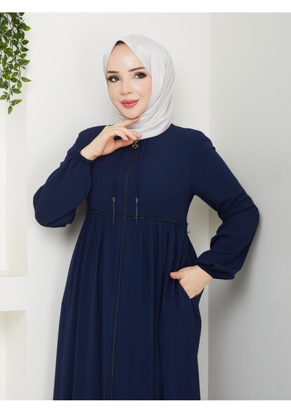 Gündelik Hac ve Umrelik Kolu ve Beli Büzgü ve Taş Detaylı Ferace