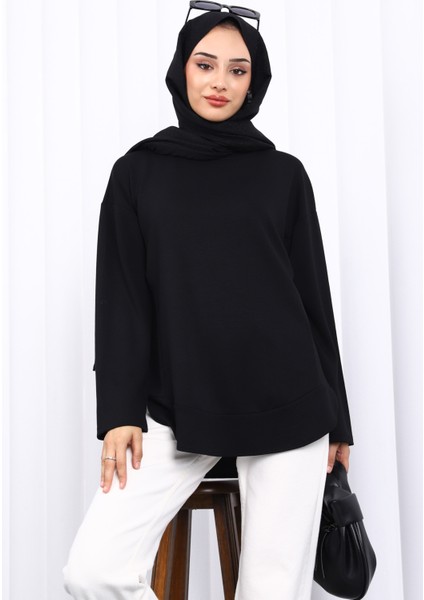 Siyah Bisiklet Yaka Modal Sweat