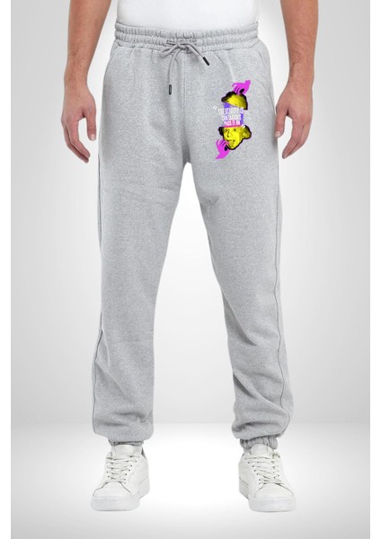 Einstein Retro Dil Çıkarma Devam Ettir Erkek Kadın Gri Lastikli Bel Paca Eşofman Altı