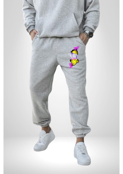 Einstein Retro Dil Çıkarma Devam Ettir Erkek Kadın Gri Lastikli Bel Paca Eşofman Altı modelleri