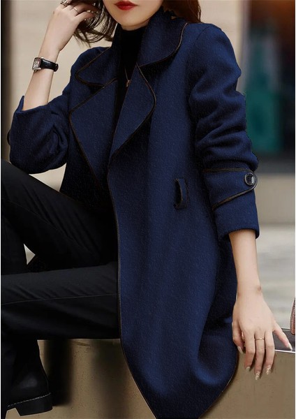 Özel Tasarım Kaşe Kadın Şık Yaka Kaban ve Kemer