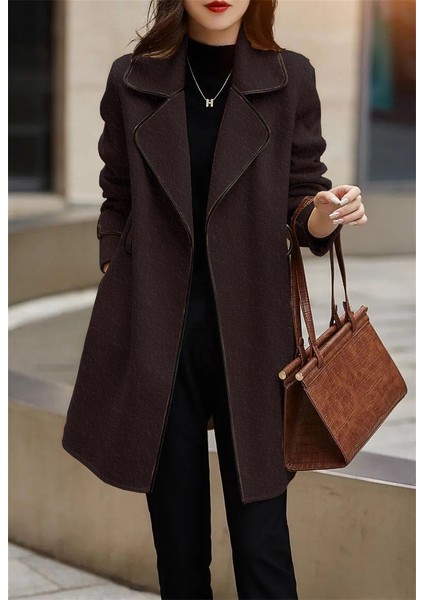 Kaşe Kadın Şık Yaka Kaban ve Kemer