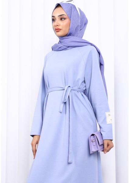 Lila Bisiklet Yaka Bel Kuşaklı Elbise modelleri