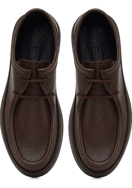 Erkek Kahverengi Bağcıklı Deri Casual Ayakkabı 25WFD7541FT