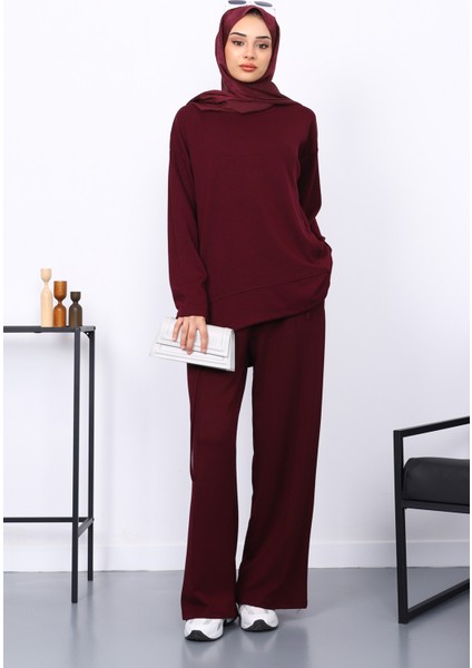 Mürdüm Ön Detaylı Modal Tunik Pantolonlu Takım