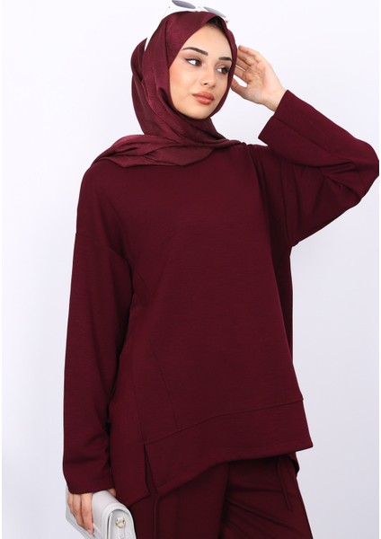 Mürdüm Ön Detaylı Modal Tunik Pantolonlu Takım modelleri