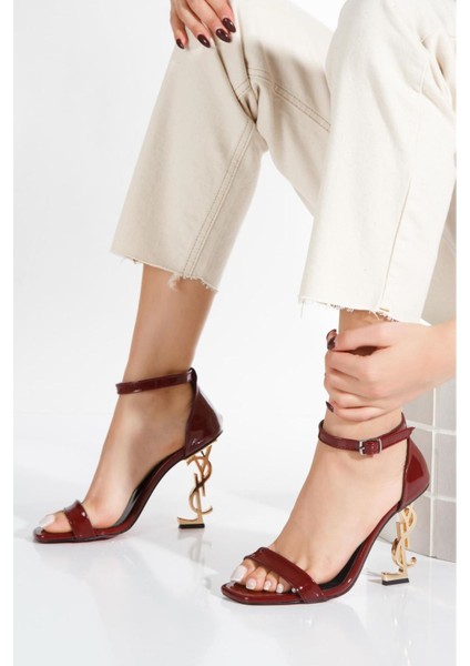 Prıncess Bordo Metal Yüksek Topuklu Zarif Abiye Ayakkabı modelleri