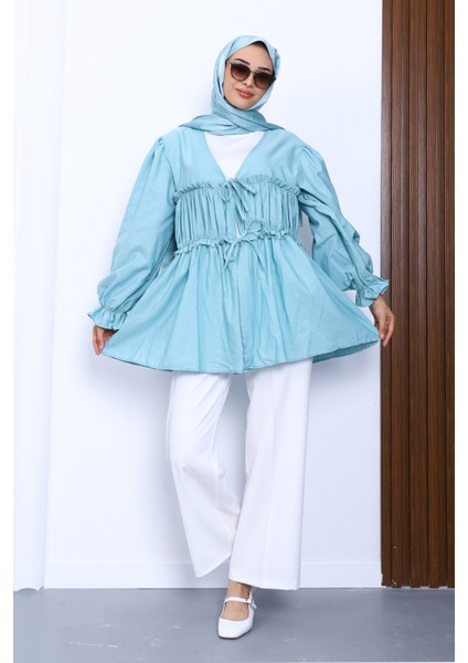 Mint Ön Bağlamalı Fırfırlı Kimono fiyatları